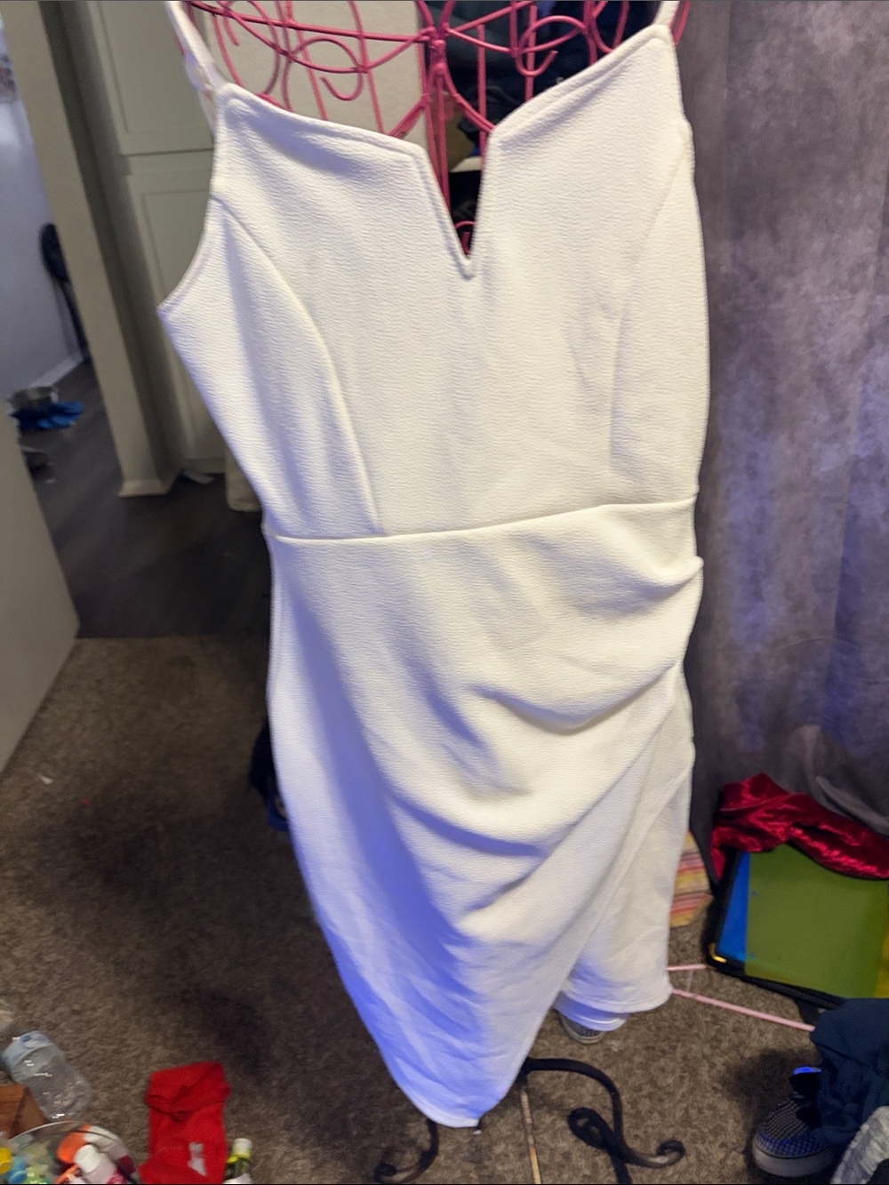 Strapless White V-Notch Wrap-Style Dress